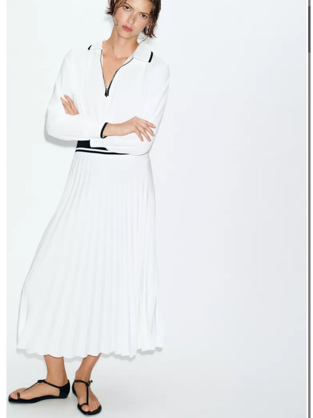 Zara NWT COMBINATION PLEATED MIDI DRESS white 5029/135